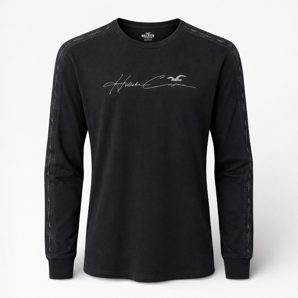 Hollister EUC Black Long Sleeve Logo Tee Men’s M Signature Sleeve